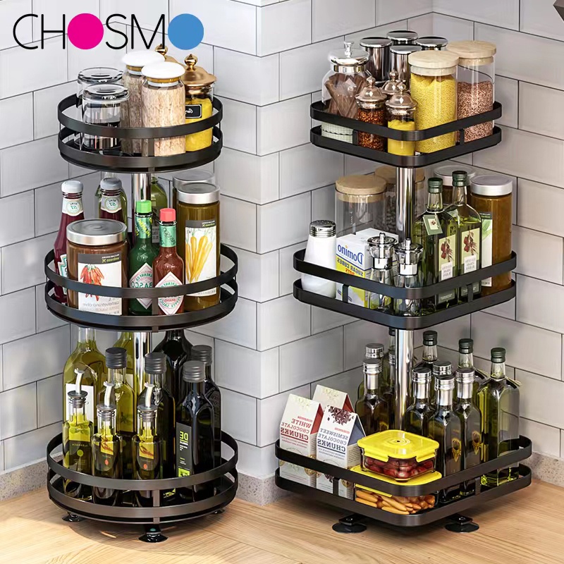 Rak Bumbu Putar Berputar 360 Derajat Rak Bumbu Dapur Stainless Rotate Kitchen Spice Rack Organizer
