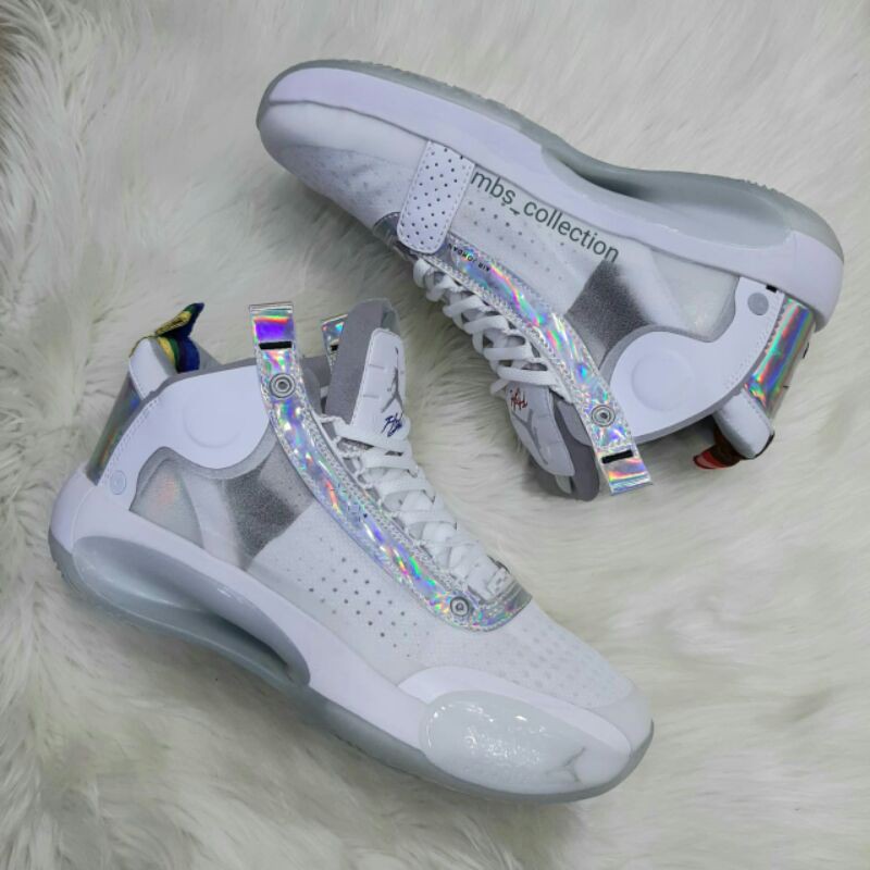 PREMIUM ORIGINAL - NIKE AIR JORDAN 34 WHITE IRIDESCENT - BASKET BALL - WHITE METALLIC SILVER