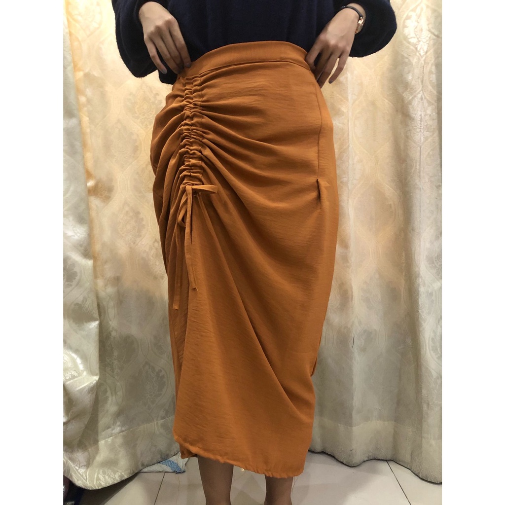 Rok Serut Crinckle Casual Flowy - Midi Maxi Ruched Skirt - Rok Wanita Korean Look-BATA