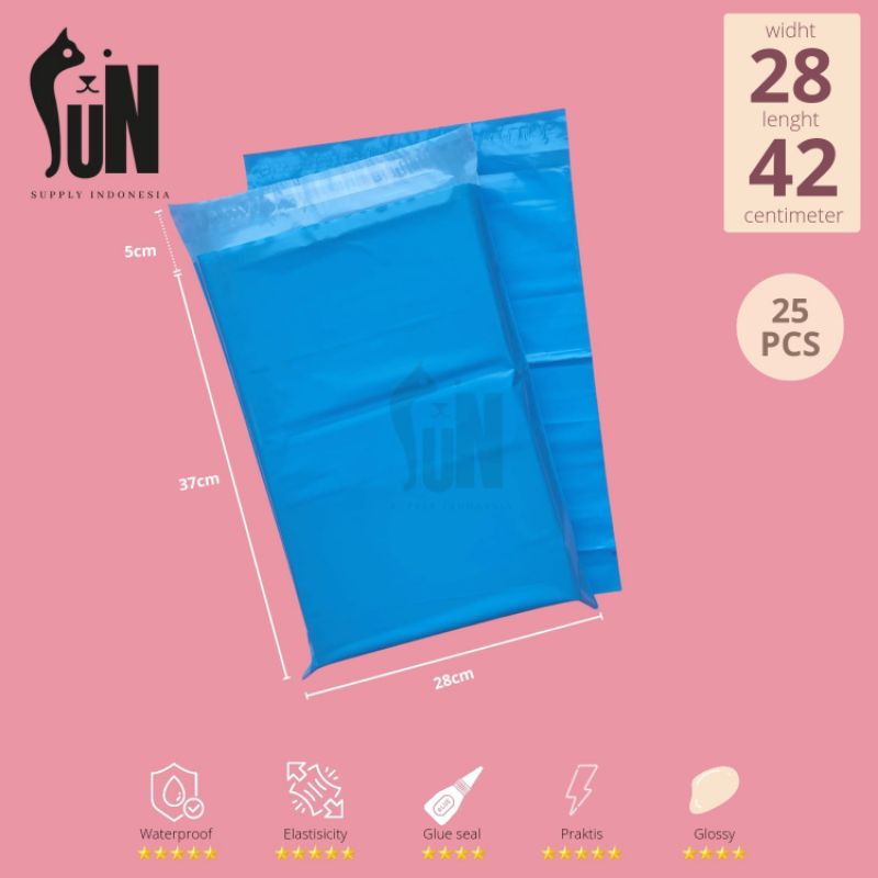 

[25lembar]Plastik Packing/Plastik Poly mailer Sky Blue / Biru Langit Glossy |17x30|20x30|25x35|28x42|35x45