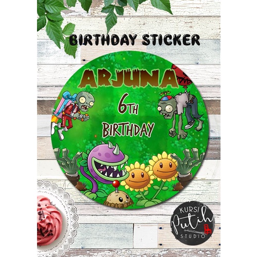 

custom birthday sticker tema plants vs zombie