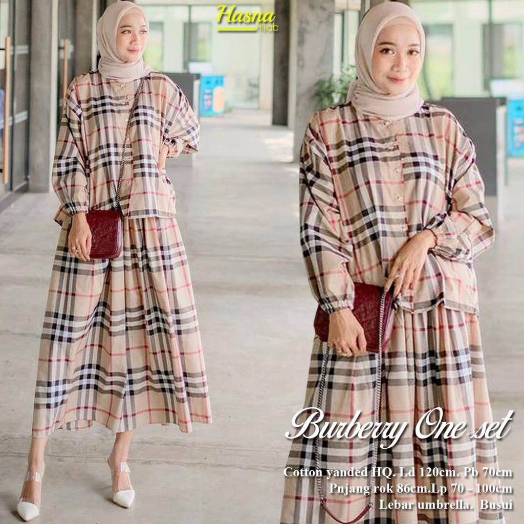 Fashion Wanita Kekinian Set Rok Burberry One Set Jumbo Ld 120