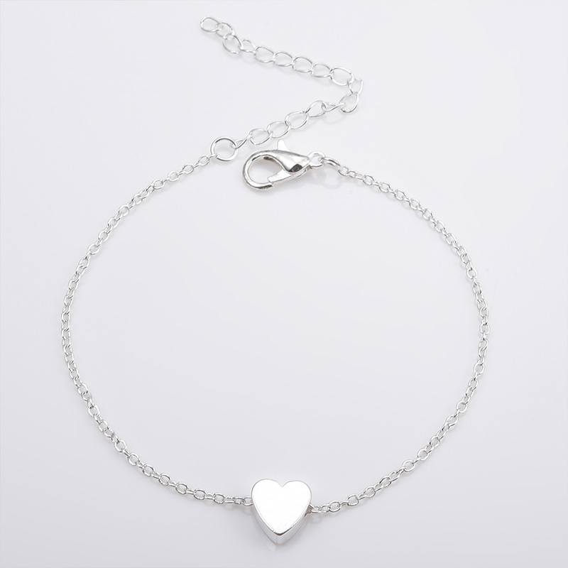 COD Gelang Titaniun Perak Berbentuk Hati Rantai Gelang Tangan Wanita Bunga Bintang Liontin Korea Fashion Gelang Wanita-Cinta-Silver