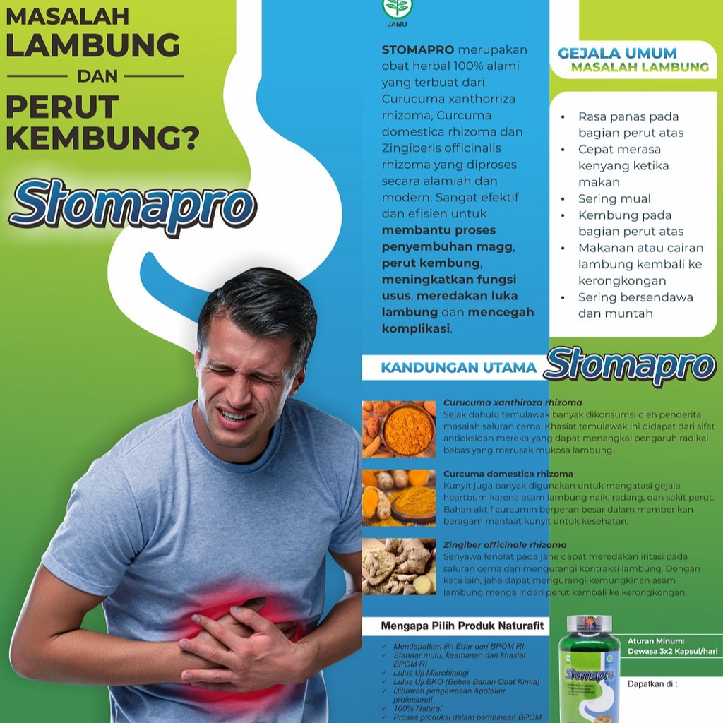 Herbal stomapro Naturafit Asli, Obat Lambung, Gerd, Nyeri Ulu Hati, Maag