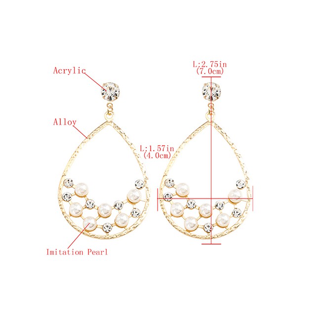 LRC Anting Tusuk Fashion Golden Drop-shaped Alloy Acrylic Pearl Earrings K10048