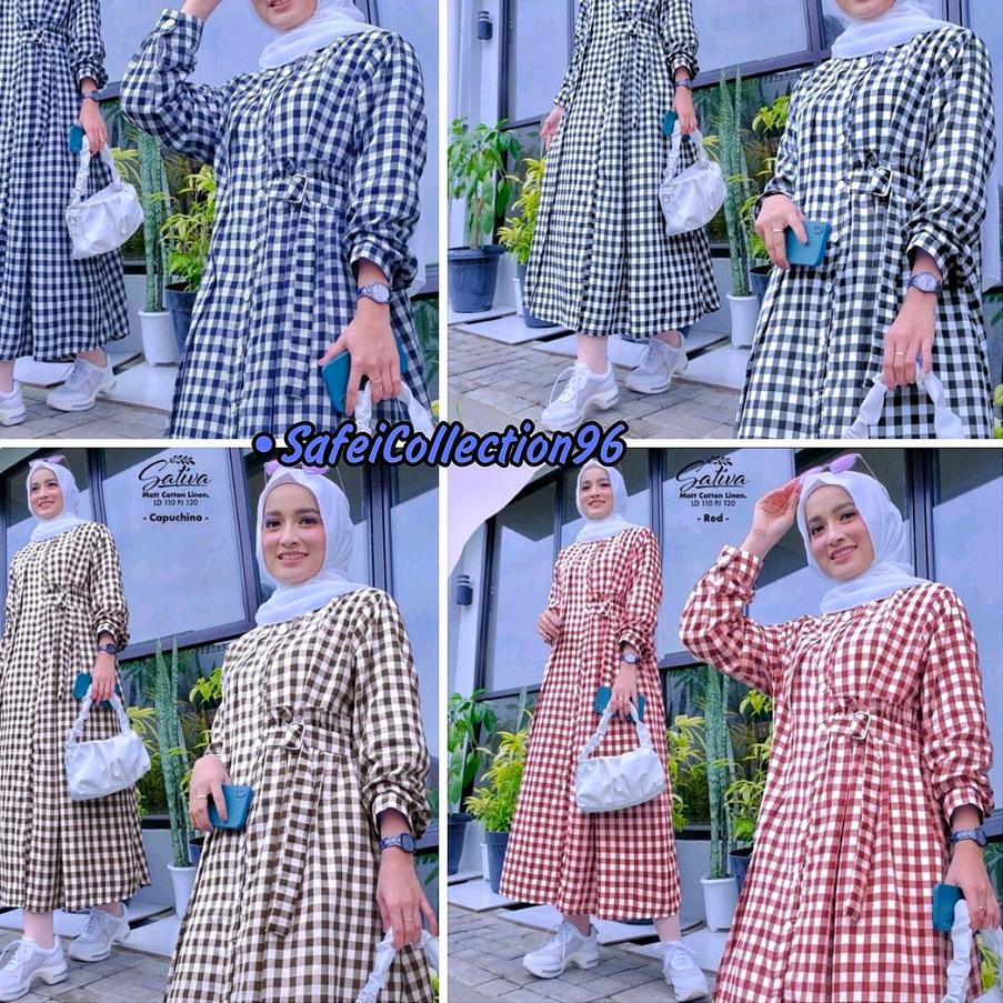 Top Seller (PROMO ALERT) MIDI DRESS / DRESS MIDI MOTIF KOTAK / GAMIS KATUN KOTAK PREMIUM TERBARU 202