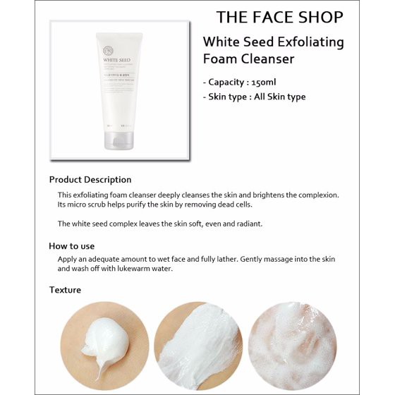 The Face Shop -  White Seed Exfoliating Cleansing Foam 150ml New