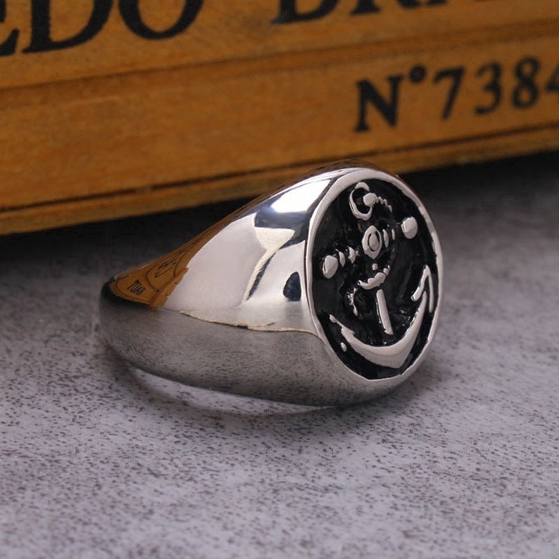 Cincin Motif Jangkar Kapal Warna Silver Ukuran 7-14 Untuk Pria