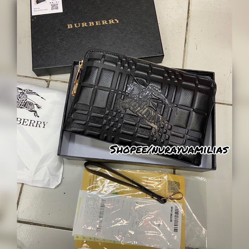 Clutch burberry London kulit import ada kode kunci tas clutch bag branded pria wanita