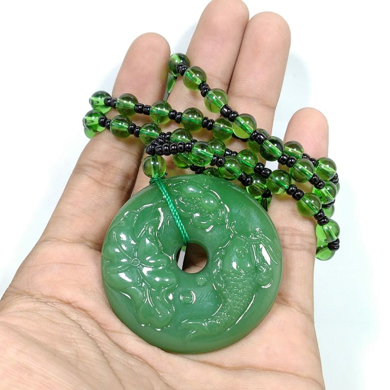 PROMO kalung liontin giok ukir ikan mas koki asli natural