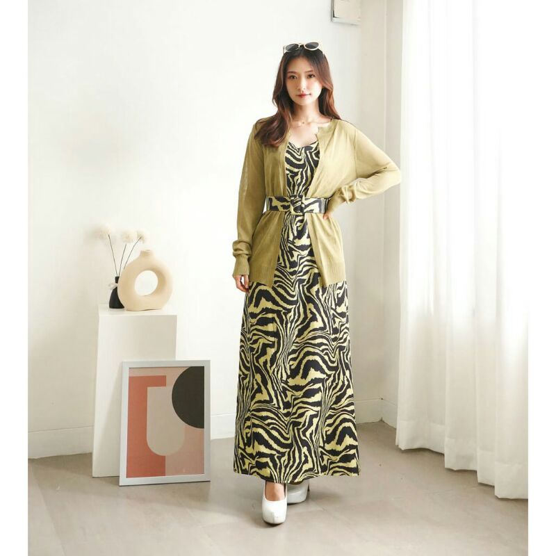5890 Baju dress set cardigan wanita import baju dress pesta set outer kardigan rajut cewek import