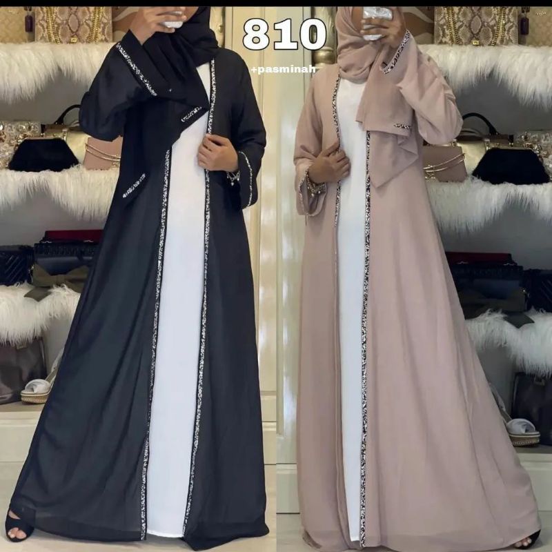 New Abaya Outer saudi  abaya Dubai 1set Pasmina abaya turki dubai mata dres maxi abaya Hitam  810  8