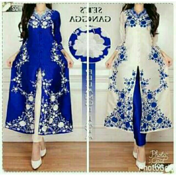 Kebaya Abaya Silk Import Blue White.