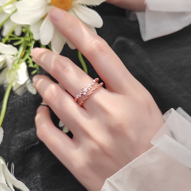 Cincin Model Terbuka Desain Bunga / Bintang / Mutiara / Berlian Imitasi Gaya Simple Untuk Wanita