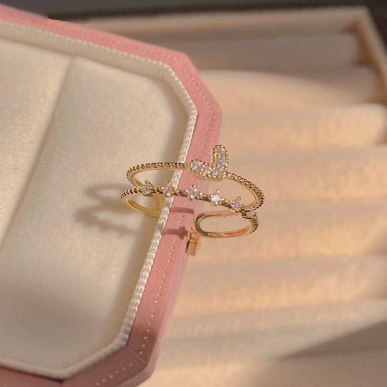 Cincin Wanita Bahan Titanium Steel S925 Silver Rose Gold Bentuk Hati Aksen Kristal Berlian Gaya Korea