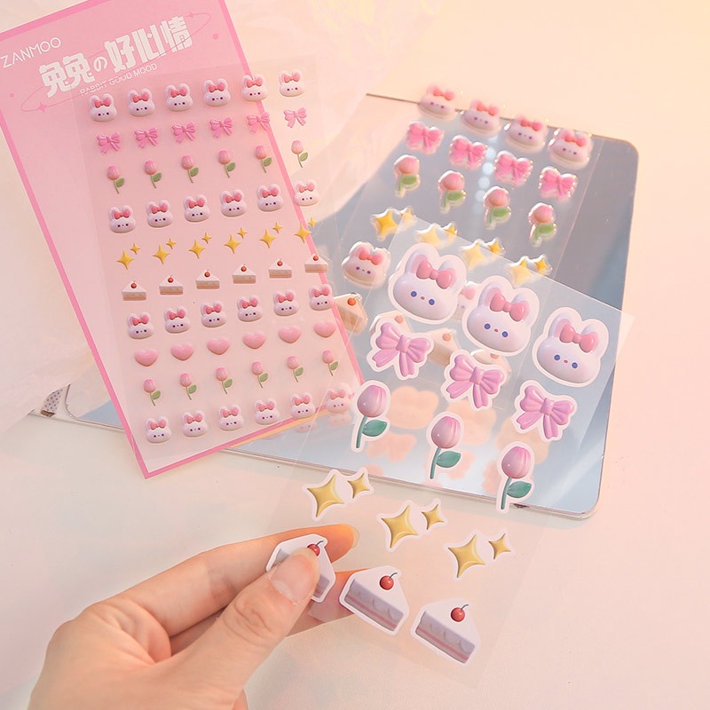 Ins Stiker Epoxy Kristal 3D Motif Kartun Anak Perempuan Untuk Dekorasi Handphone / Gelas Air Diy