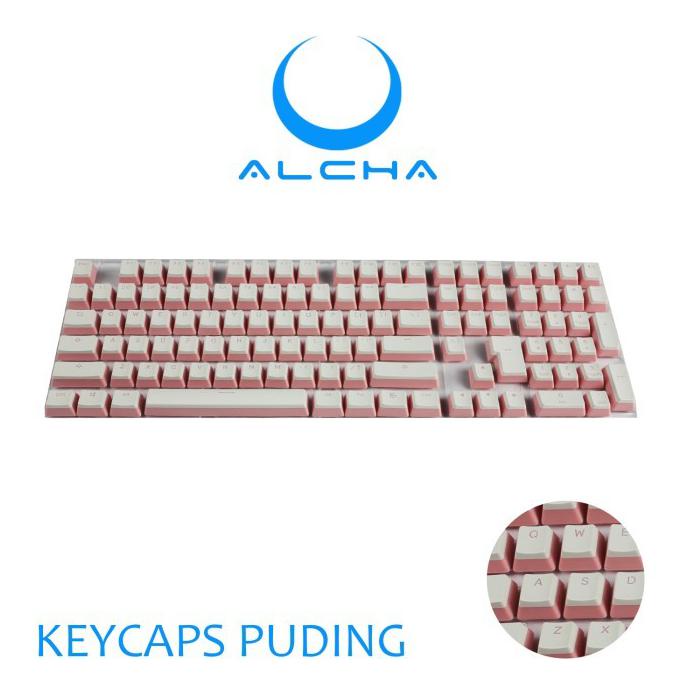 Buruan Alcha Keycaps Pudding / Puding Backlit Mechanical Keyboard White-Pink Promo