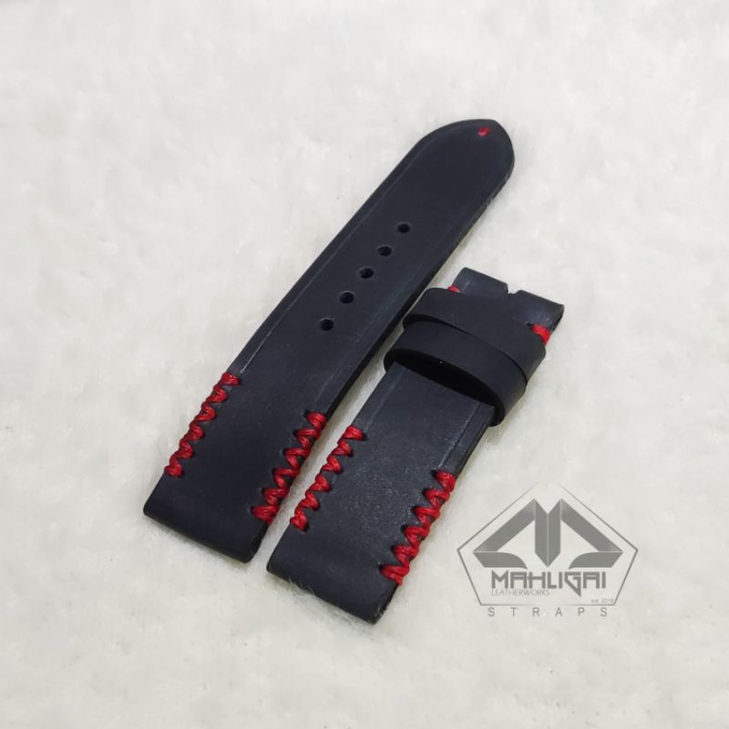 Strap jam tangan kulit hitam / tali jam kulit hitam