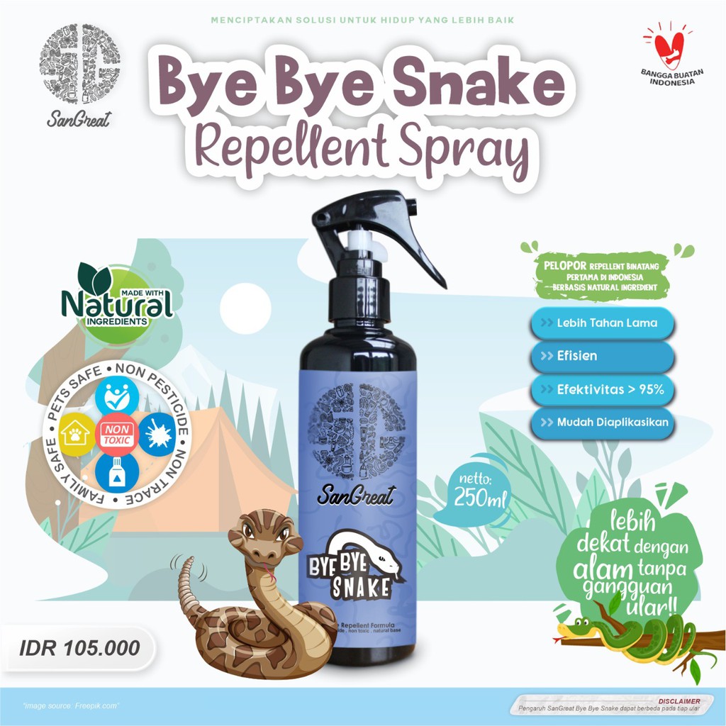 Semprotan anti ular cairan anti ular alat pengusir ular masuk ke rumah non pestisida-SanGreat Bye Bye Snake Spray 250 ml-alami dan aman