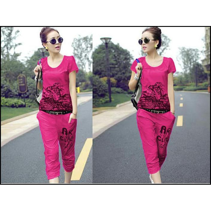 ST TIGER F CL PAKAIAN WANITA SETELAN ATASAN+CELANA WARNA FANTA