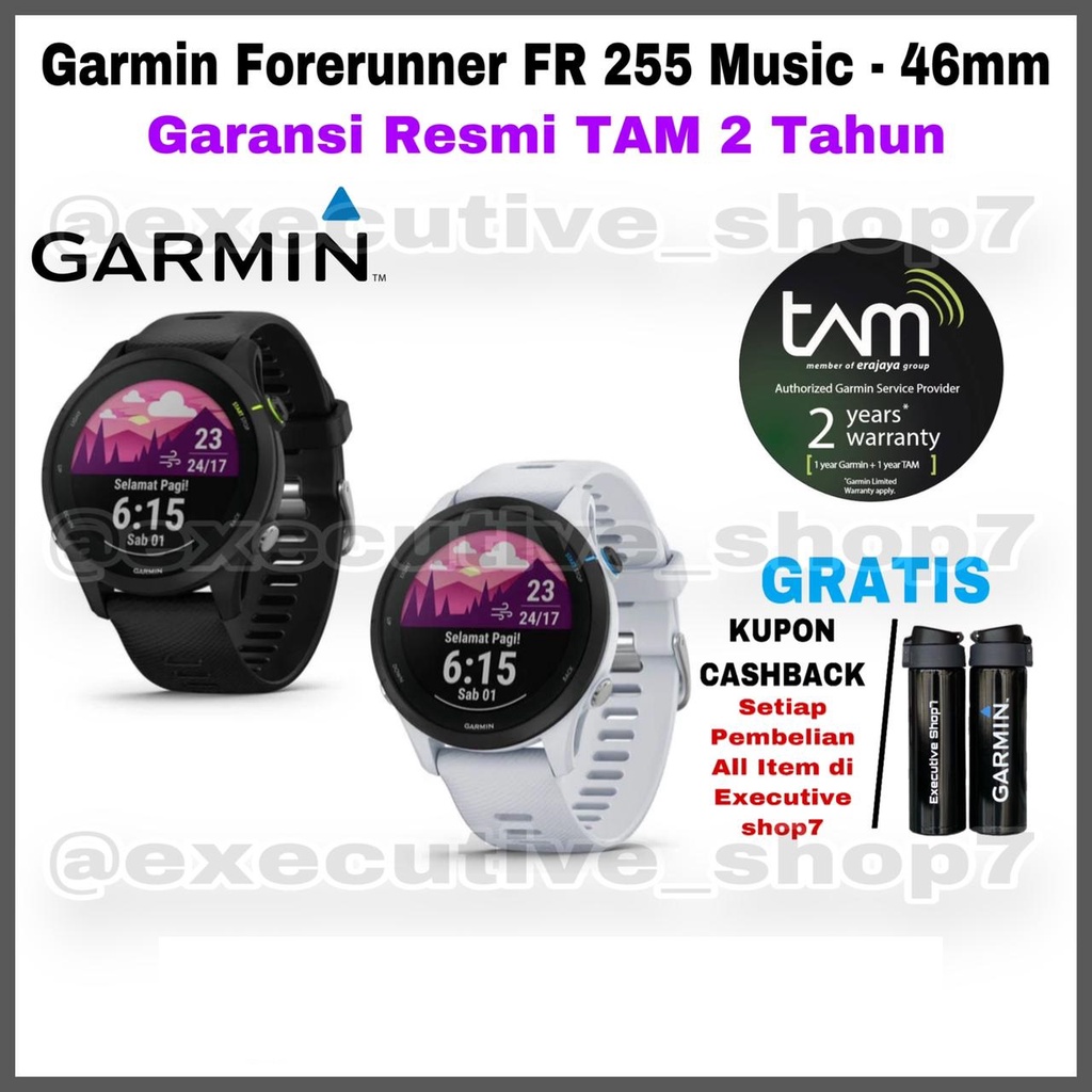 Garmin Forerunner FR255 Music - 46mm - Garansi Resmi 2 Tahun TAM