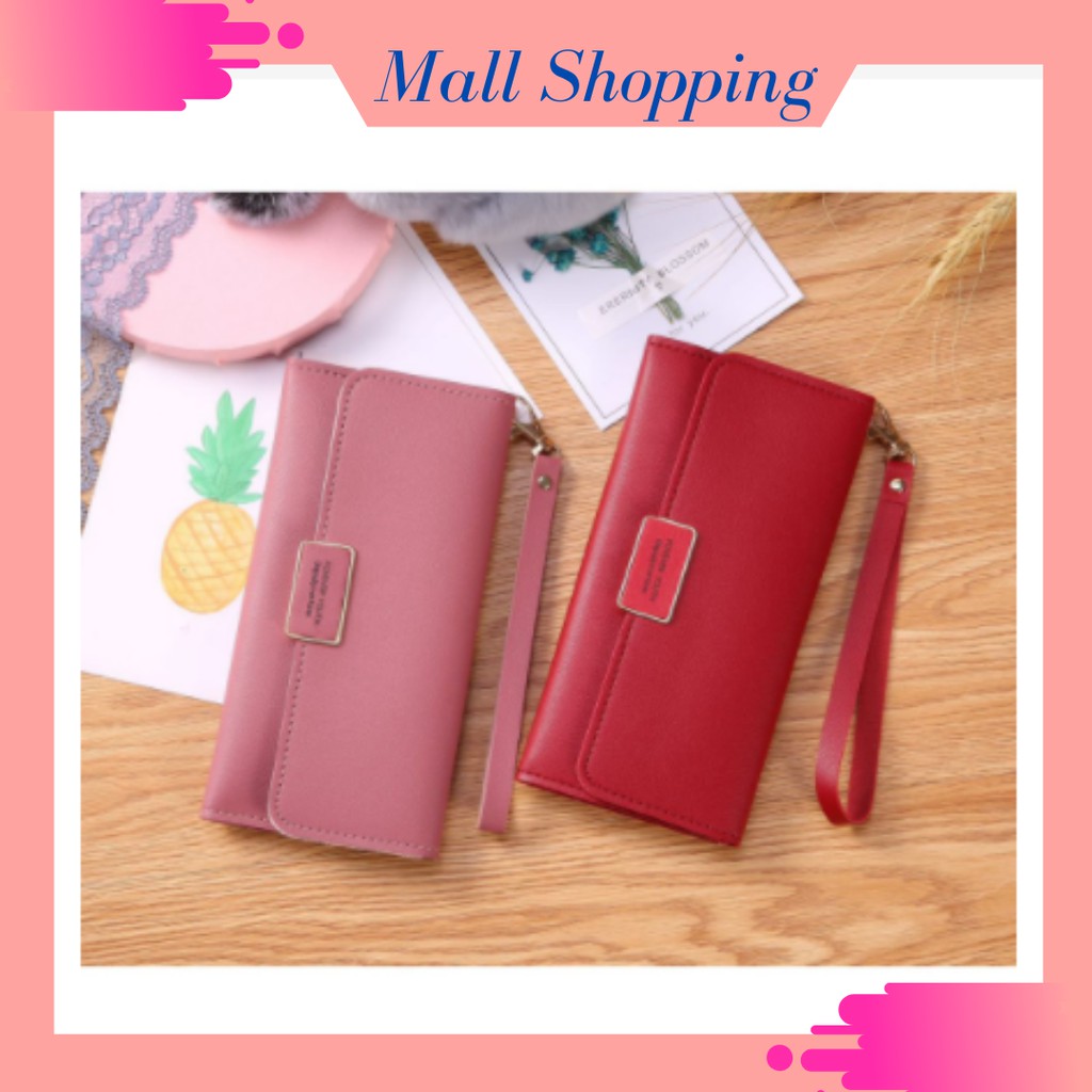 (COD) Dompet Lipat Panjang Dompet Wanita Plus Tali Dompet Kulit MALLSHOPPING