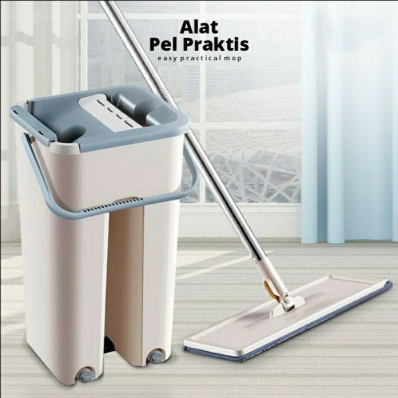 Alat Pel Lantai Praktis Ultra Flat Mop Briny Super Pembersih Ember 2 Sekat Dry Wash Magic Microfiber Otomatis