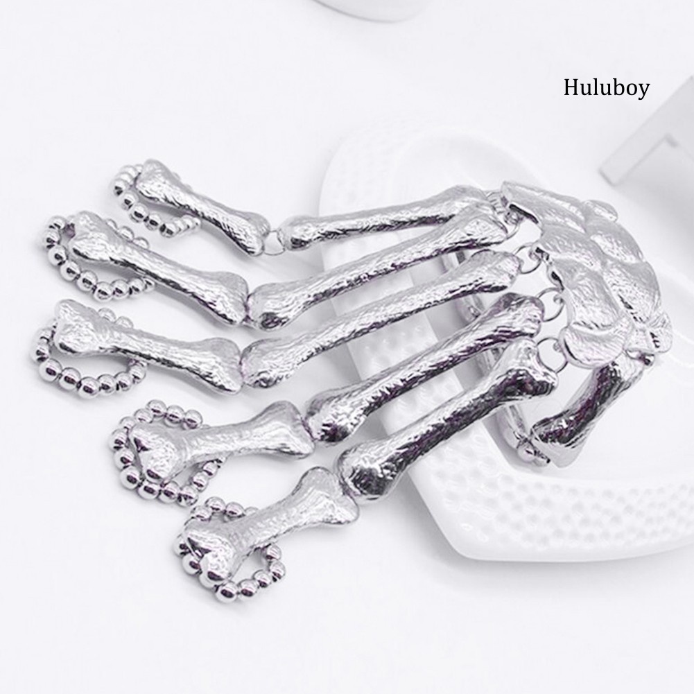 Punk Gothic Skeleton Skull Bone Hand Bangle Finger Ring Bracelet