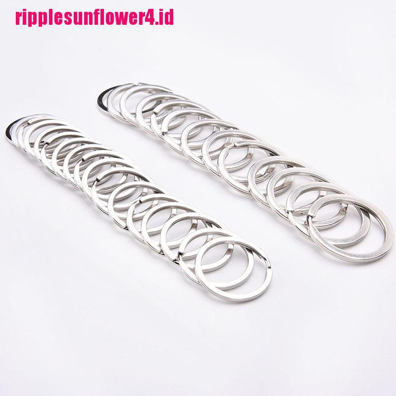 100pcs / set Gantungan Kunci Bentuk Bulat Bahan Stainless Steel Warna Silver 2 Ukuran