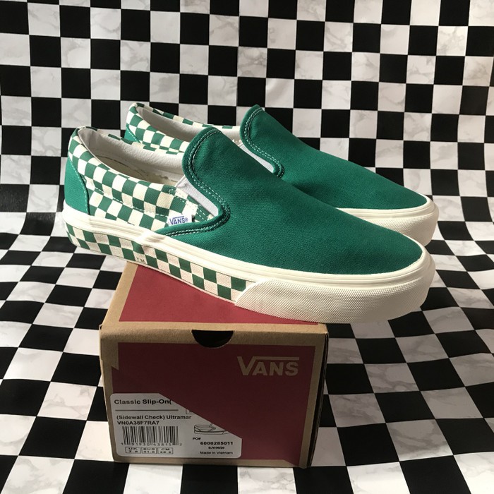 Vans Slip On Sidewall Checkerboard Green - Slip On Sidewall