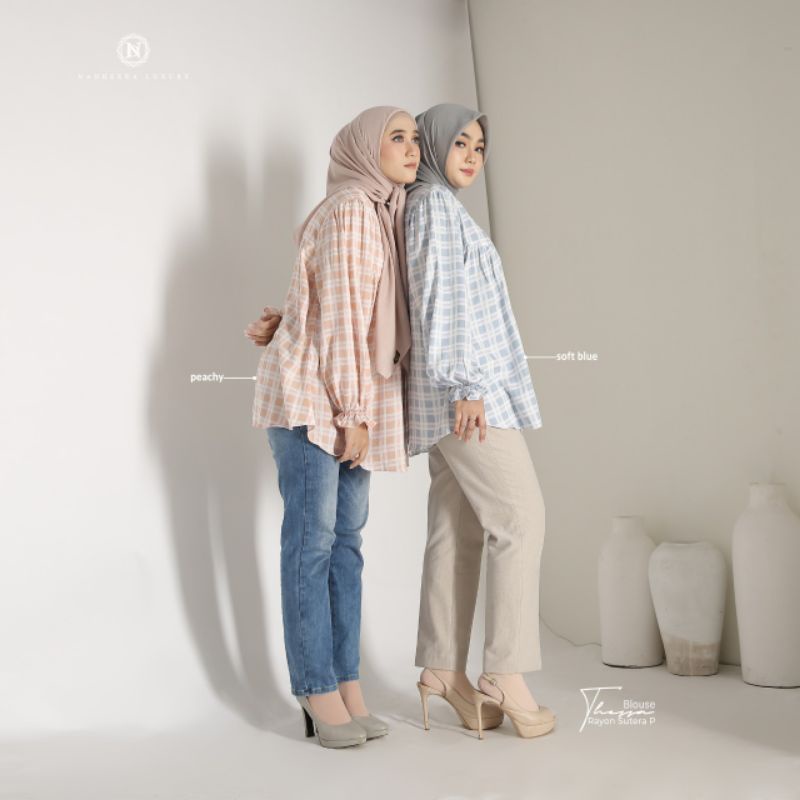 Thessa Blouse Nadheera Luxury || Atasan Kemeja Wanita Muslim Oversize Busui Wudhu