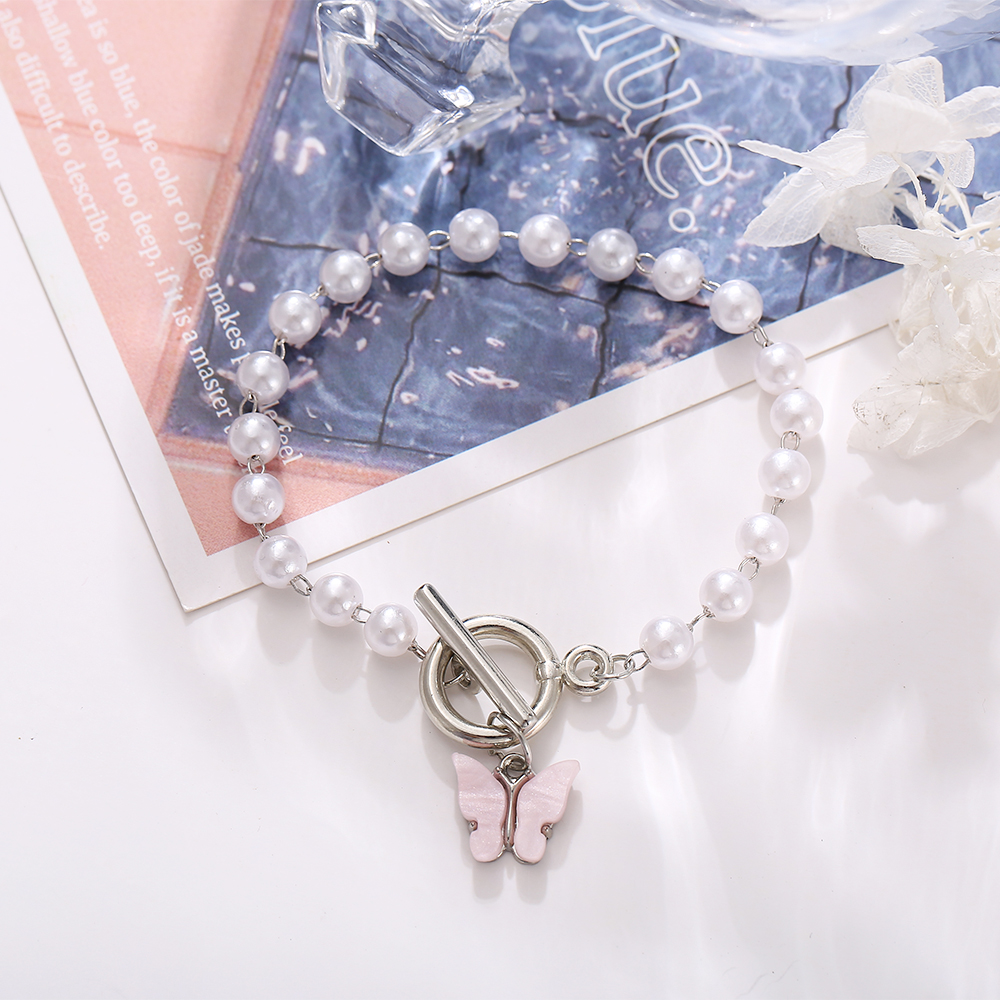 YEEZII Gelang Hias Liontin Kupu-Kupu Mutiara Gaya Retro Korea Untuk Wanita