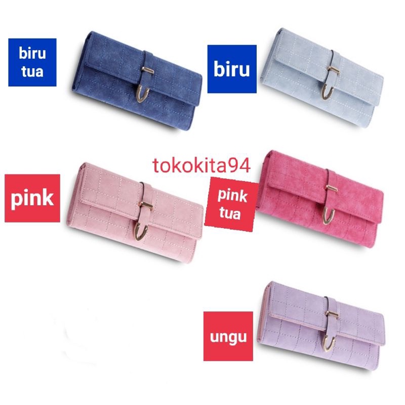 Dompet Panjang Wanita Import Satuan Polos Logam - Dompet Wanita Import Polos Logam 1Pcs - Dompet Wallet Import Satuan Motif Polos Logam