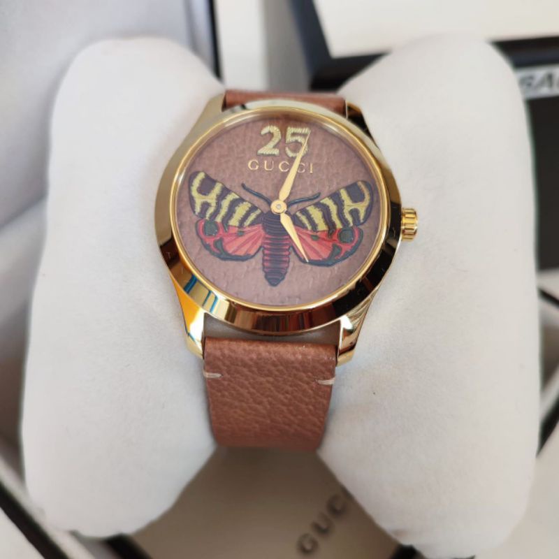 Gucci Watch YA1264063 Brown Cipria Butterfly Original