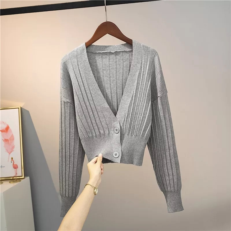 Crop Cardigan V Neck Rajut