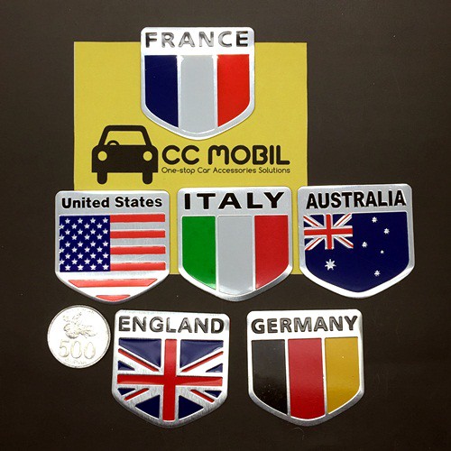 Tempelan Stiker Emblem Mobil Flag BENDERA OPAL MODE Germany England Italy Australia France America