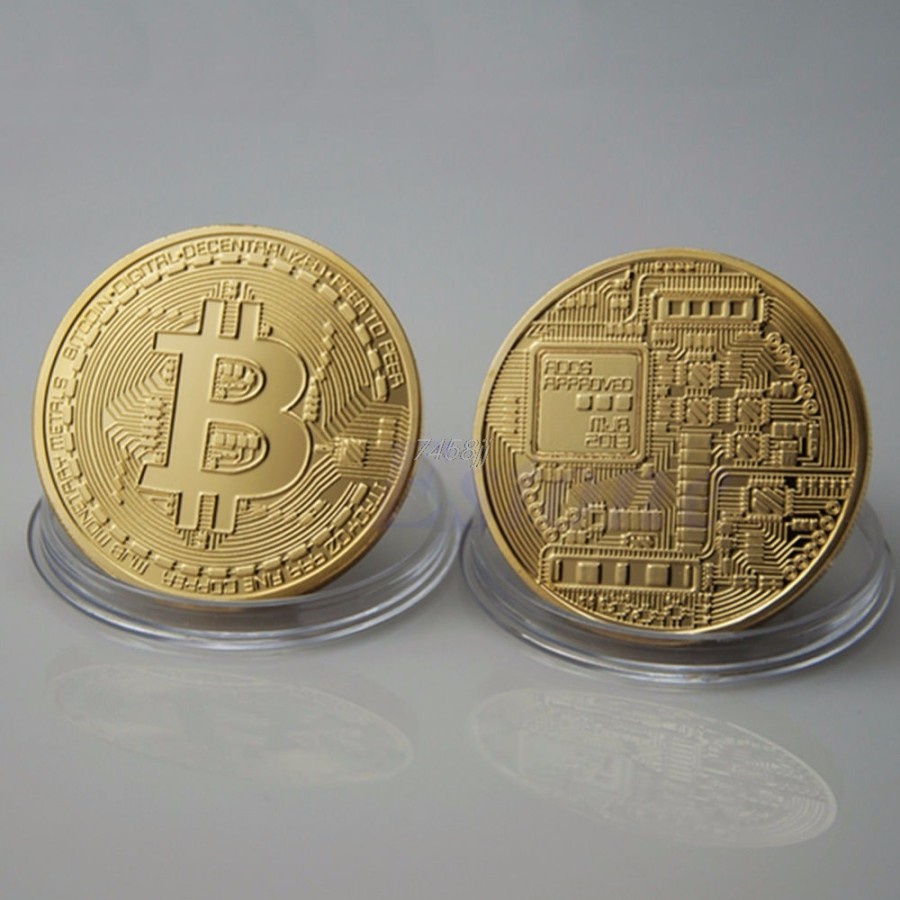 Gold Plated Bitcoin Miniatur - Golden BITCOIN MURAH SURABAYA