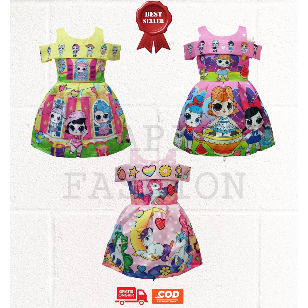 SALE  Dress Anak LED LAMPU NYALA + MUSIC LAGU model sabrina Premium - UNICORN