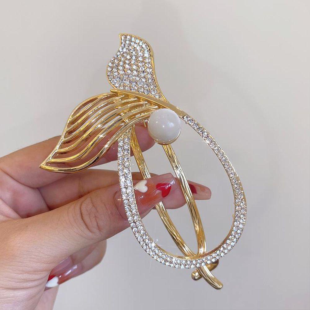 Augustina Fishtail Klip Rambut Vintage Sederhana Mutiara Hiasan Kepala Berlian Hiasan Kepala Gadis Ponytail Holder