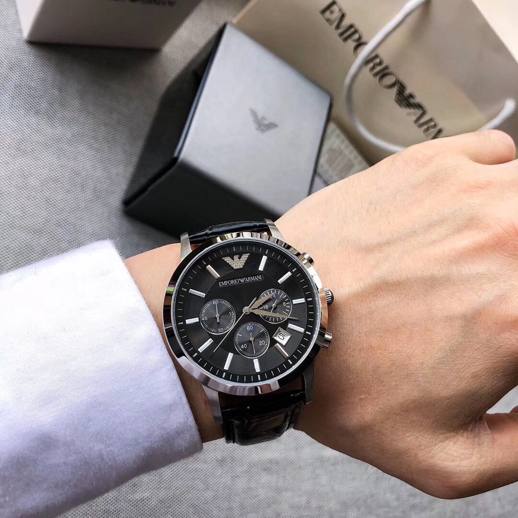  Emporio  Armani  Ar2447 Jam Tangan Quartz Dial Hitam Strap 