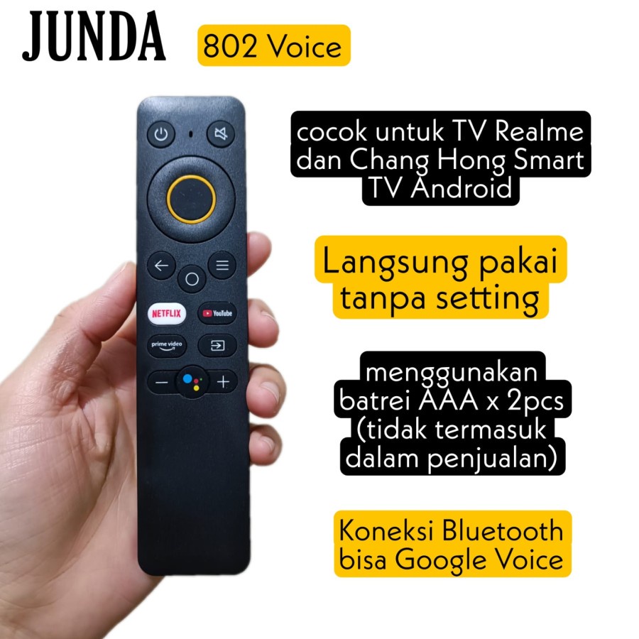 Remote JUNDA 802 Voice untuk Realme dan Changhong Smart TV Android Grade Ori