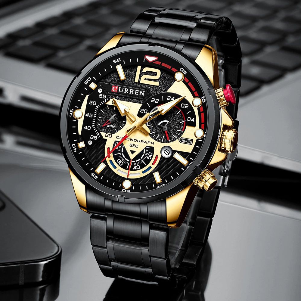 CURREN 8395 Jam Tangan Pria Analog Stainless Steel Chronograph Aktif Luminous Hand WATCHKITE WKOS