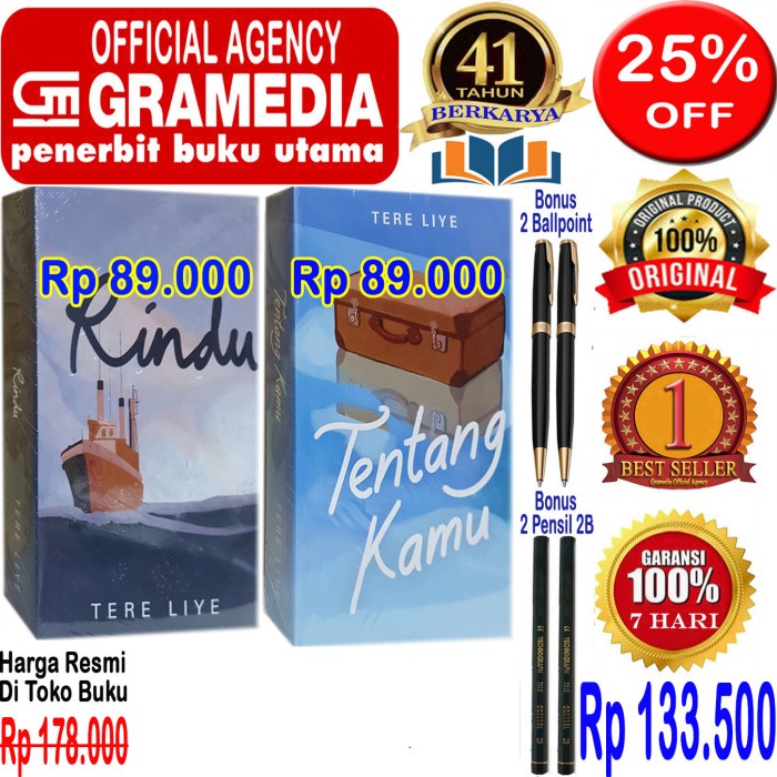 

MUST HAVE!! PAKET 2 BUKU NOVEL TERE LIYE - RINDU & TENTANG KAMU - ORIGINAL & SEGEL TERLARIS