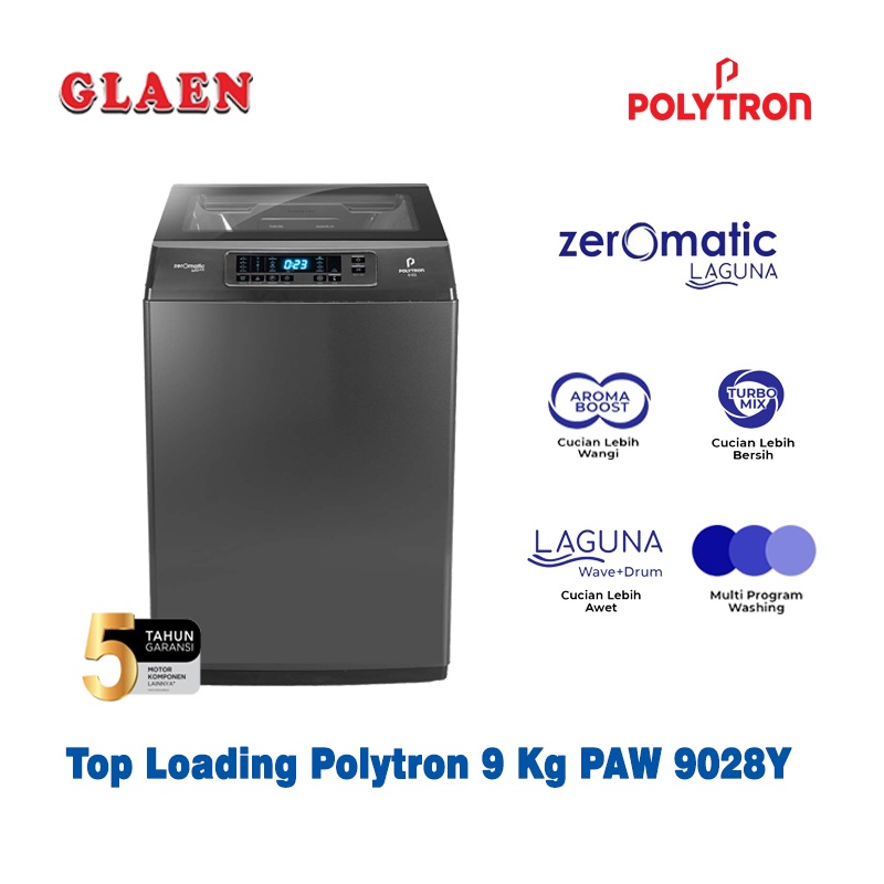 Jual Mesin Cuci 1 Tabung Polytron 9 Kg PAW 9028Y | Top Loading Polytron ...