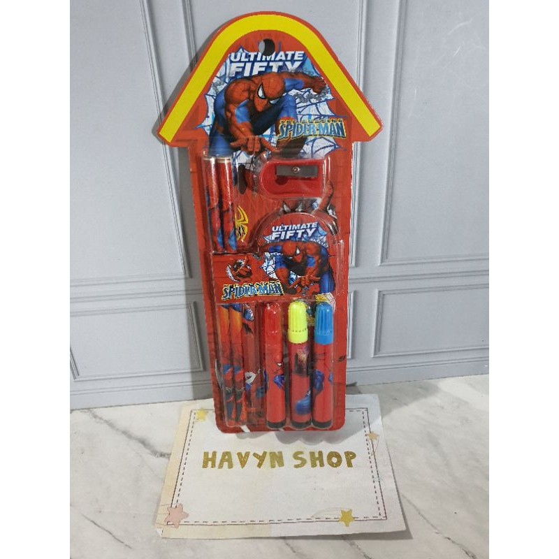 paket alat tulis/stationery set/study set spidol-Spiderman