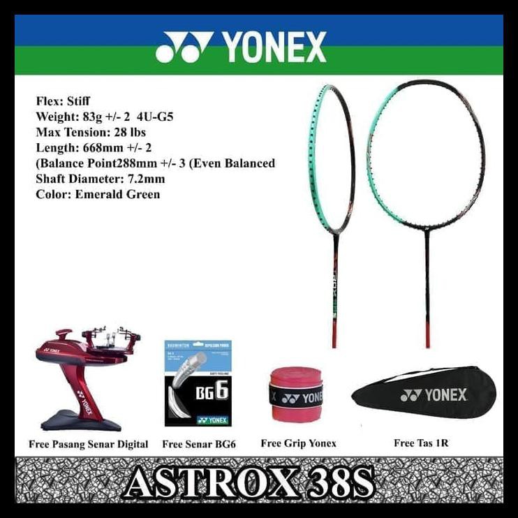 PROMO (PASANG) PAKET YONEX ASTROX 38S KEVIN 38D GIDEON RAKET BADMINTON ORI 