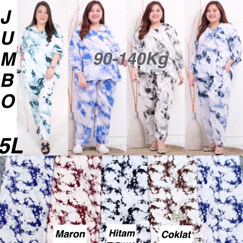 SET PIYAMA PEJAMAS RAYON 5L XXXXL TIEDYE SALUR FLOWER OOTD BIG SIZE JUMBO BESAR SETELAN