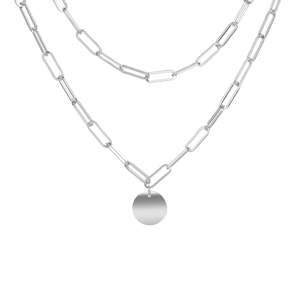 Kalung Rantai Multilayer Dengan Liontin Disk Untuk Wanita
