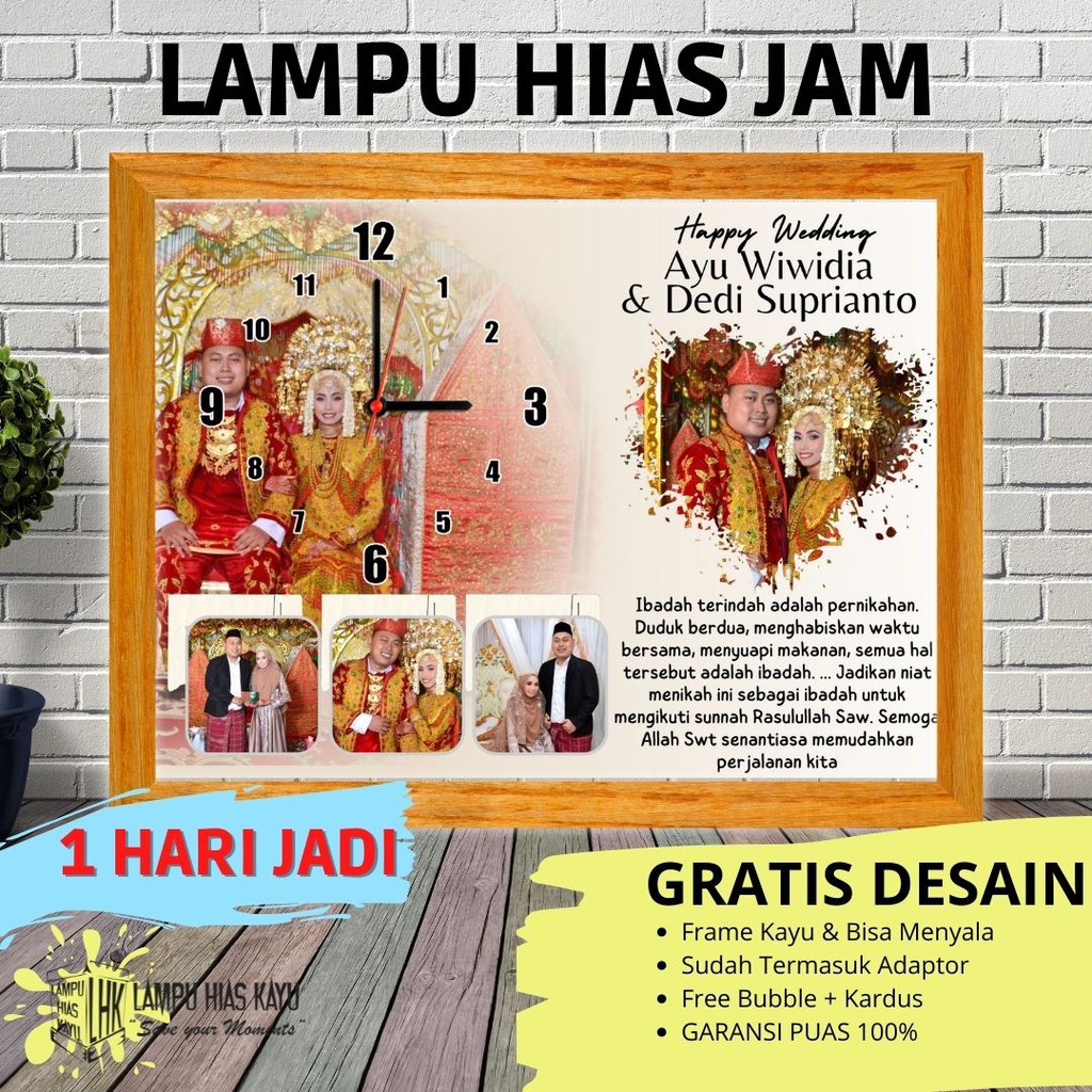 JAM WEDDING KAYU AKRILIK kado Perkawinan Hadiah Pernikahan Wedding Ulang Tahun Wisuda Mewah & Unik