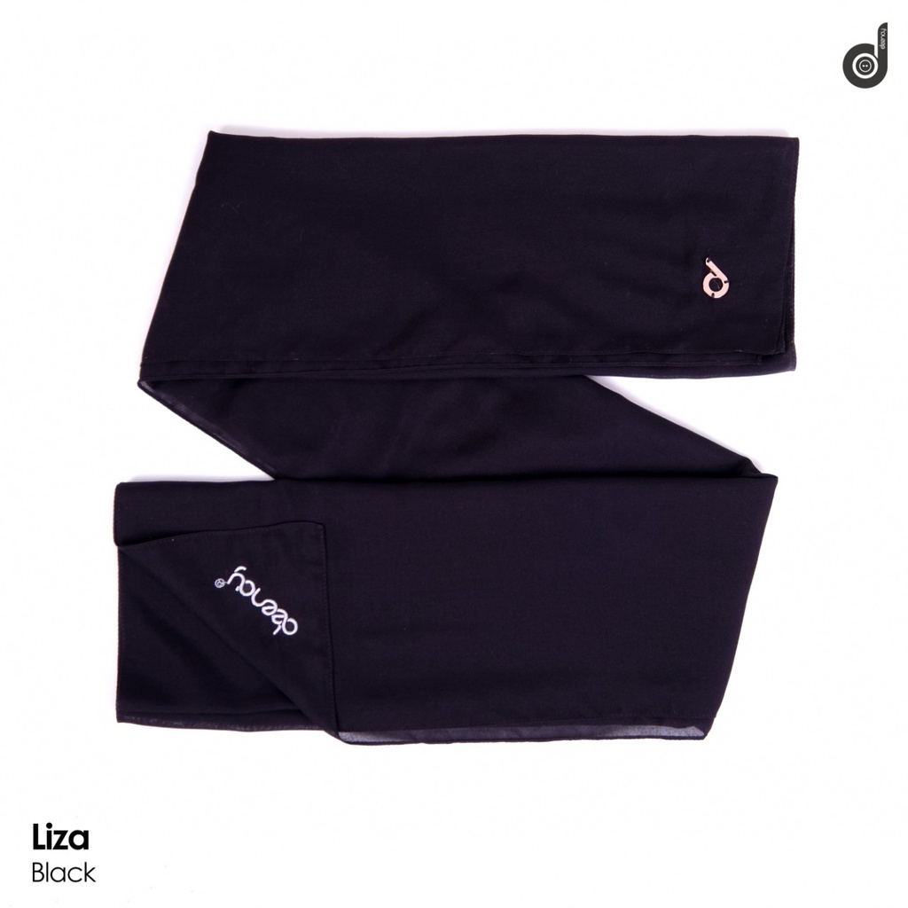 DEENAY LIZA BLACK JAHIT TEPI BORDIR POLOS VOAL SCARVES HIJAB SEGIEMPAT